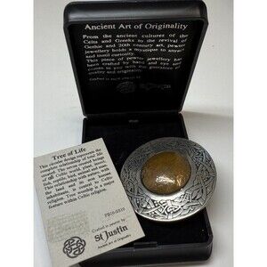 Vintage St Justin Tree Of Life Circular Design Brooch In Orginal Box